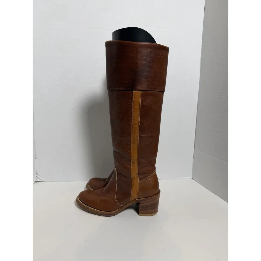 Vintage 1970's Frye Leather Cuffed Campus Boots -Women's 5